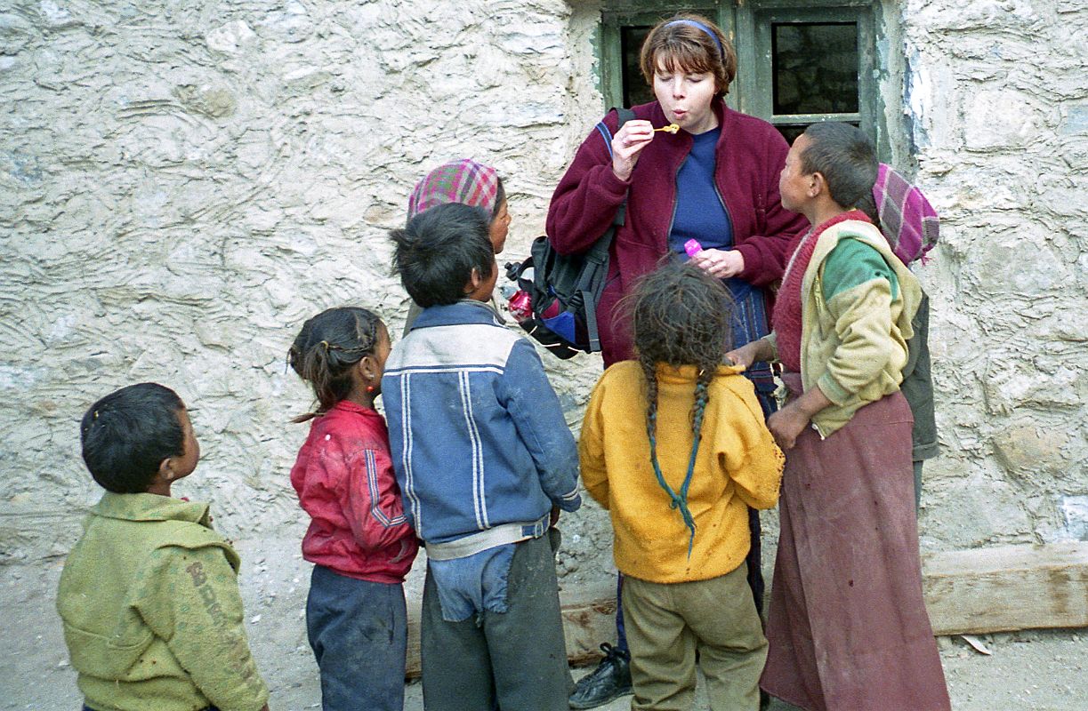 11 Jan With Tibetan Children Outside Milarepa Cave Gompa